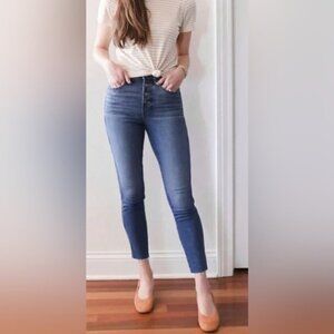 Everlane The Vintage Skinny Jean Sz 25 High Rise Exposed Buttons Raw Hem